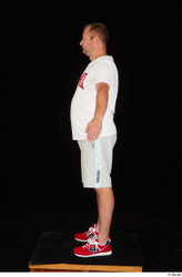 Whole Body Man White Sports Shirt Shorts Chubby Standing Studio photo references